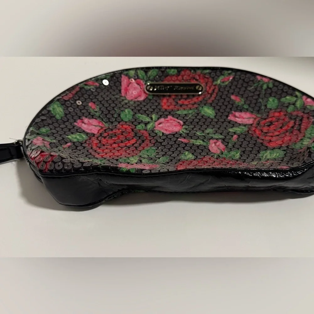 Betsey Johnson Black And Rose Sequins make up bag
